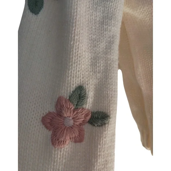 jessica simpson cottage pink purple yellow floral embroidery long sleeve Sweater - Picture 7 of 11